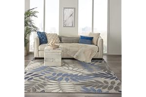 Nourison Aloha Indoor/Outdoor Grey/Blue 6' x 9' Area Rug, Easy Cleaning, Non Shedding, Bed Room, Living Room, Dining Room, Backyard, Deck, Patio (6x9)
