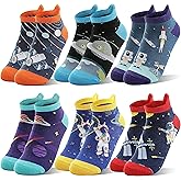 Welwoos Kids Boys Ankle Socks No Show Low Cut Funny Cute Cartoon Novelty Cotton Socks 6 Pairs