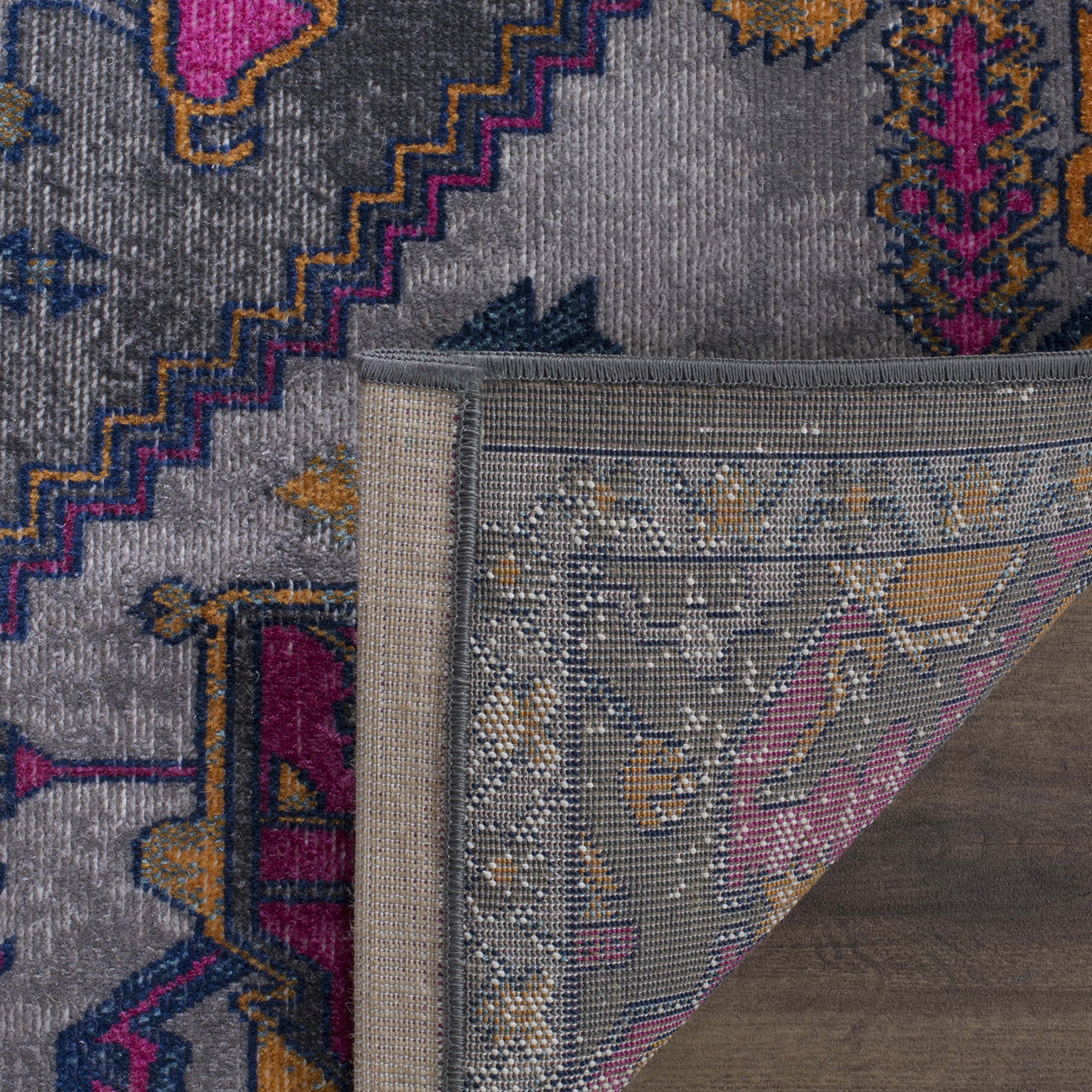 Safavieh Vintage Inspired Indoor Woven Rectangle Area Rug, Artisan Collection, ATN332, in Grey / Fuchsia, 91 X 152 cm for Living Room, Bedroom or Any Indoor Space