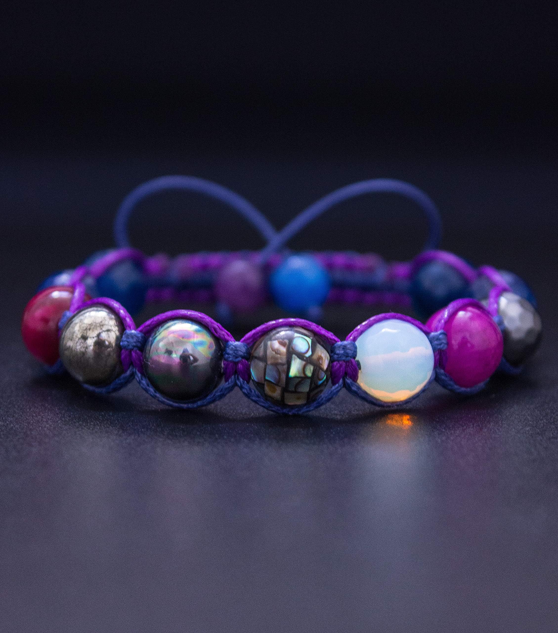 Carnival Friendship Beaded Wrap Bracelet, BFF bracelet, Gemstone Bracelet, Purple Shamballa, Abalone Shell, Macrame Bracelet, Gift for Her, Crux Crystals