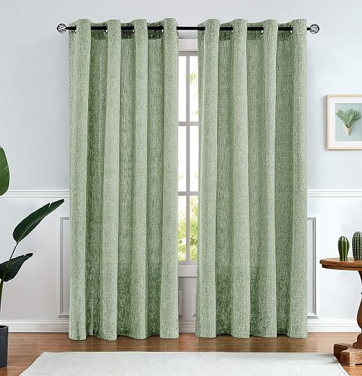 Amazon Com Jinchan Sage Green Linen Window Curtains For Kitchen Curtain For Bedroom Living Room 95 Inch Length Grommet 2 Panels Kitchen Dining
