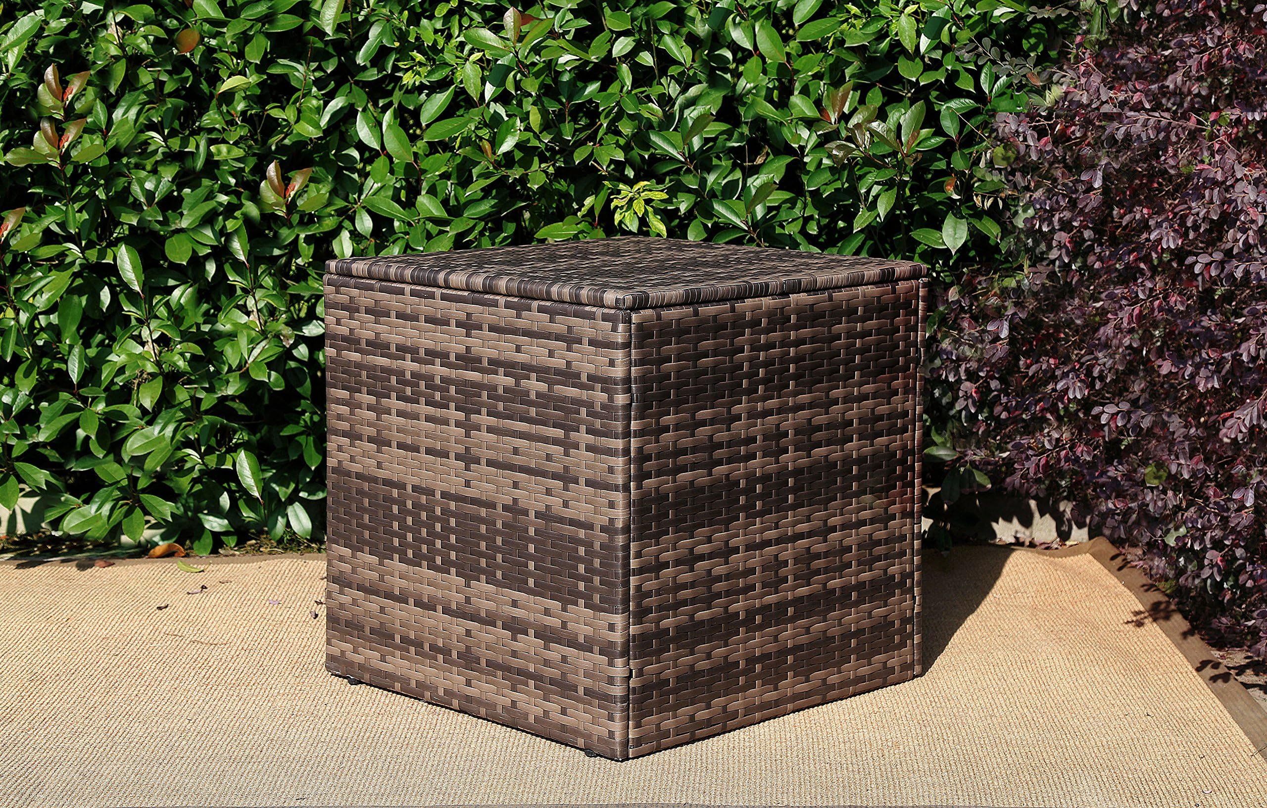 Baner Garden A105 Outdoor 1 Piecesquare Glass Rattan Patio Table with Storage Compartment, Mixed Gray/Dark Gray/Light Gray