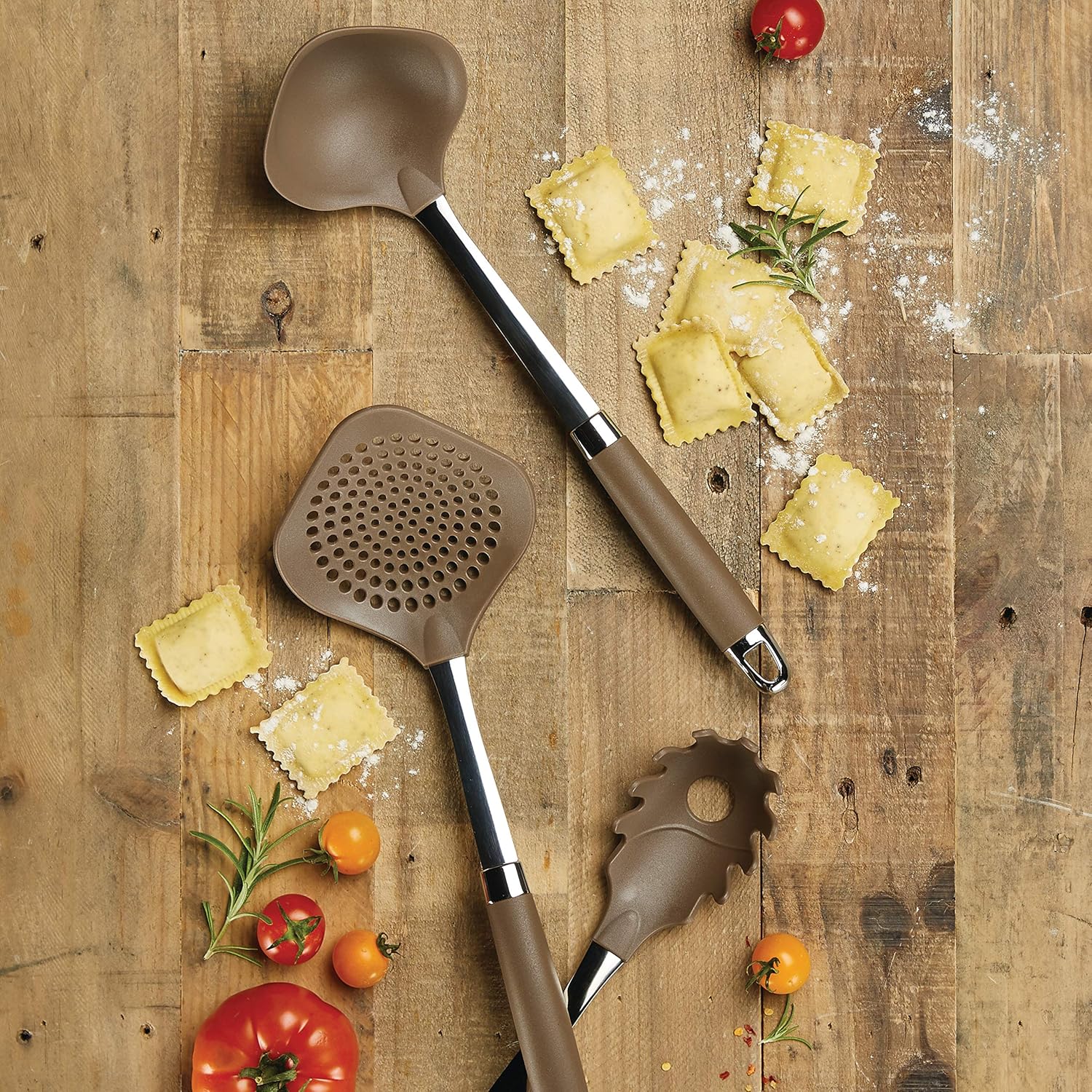 Anolon Gadgets Utensil Kitchen Pasta Cooking Tools Set, 3 Piece, Bronze Brown: Kitchen & Dining