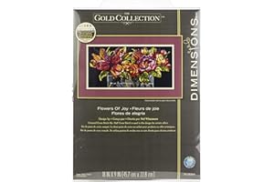 Dimensions 'Flowers of Joy' Counted Cross Stitch Kit Gold Collection, 14 Count Black Aida Cloth, 18'' x 9''