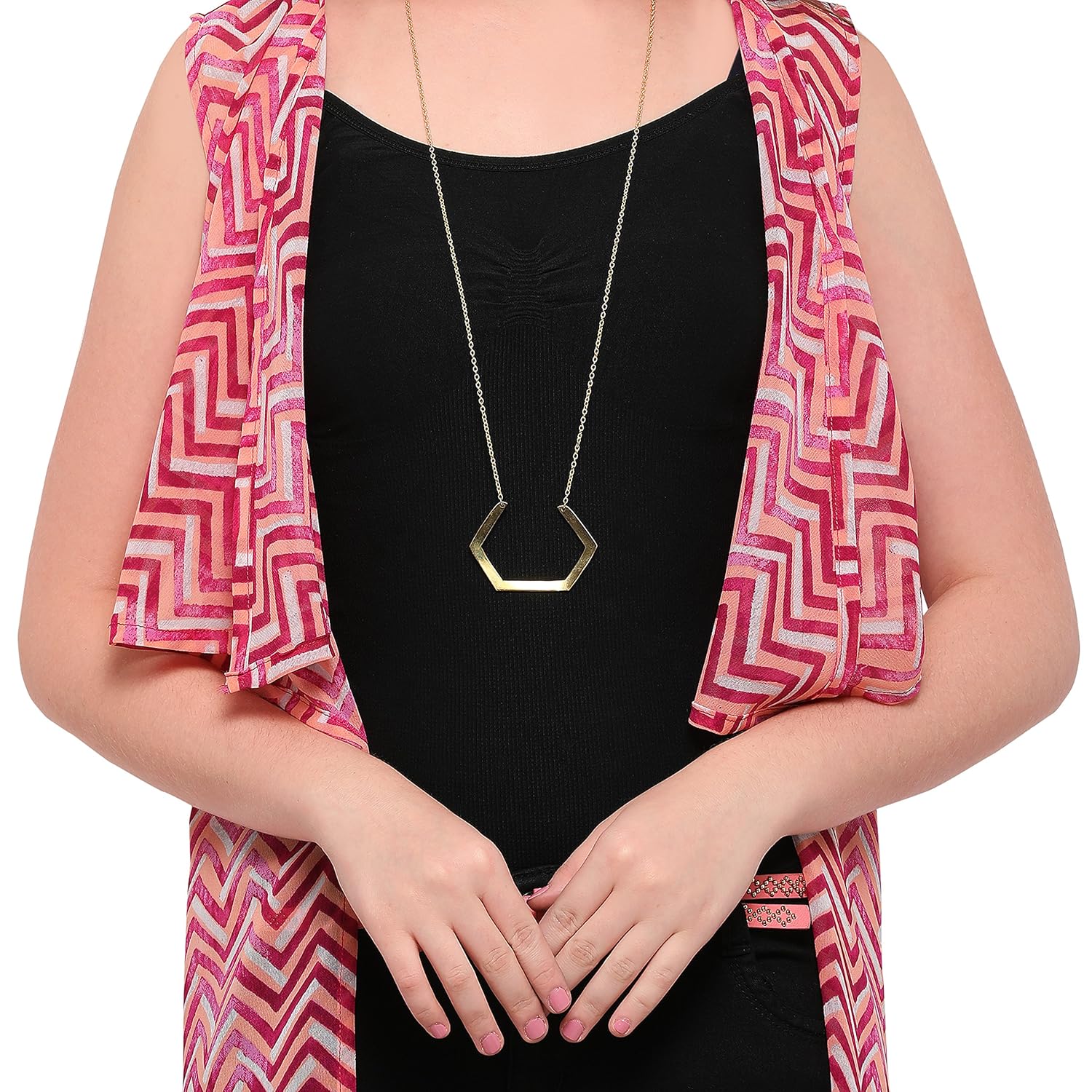 serein women's pink multicolour georgette sleeveless shrug/long jacket/summer jacket