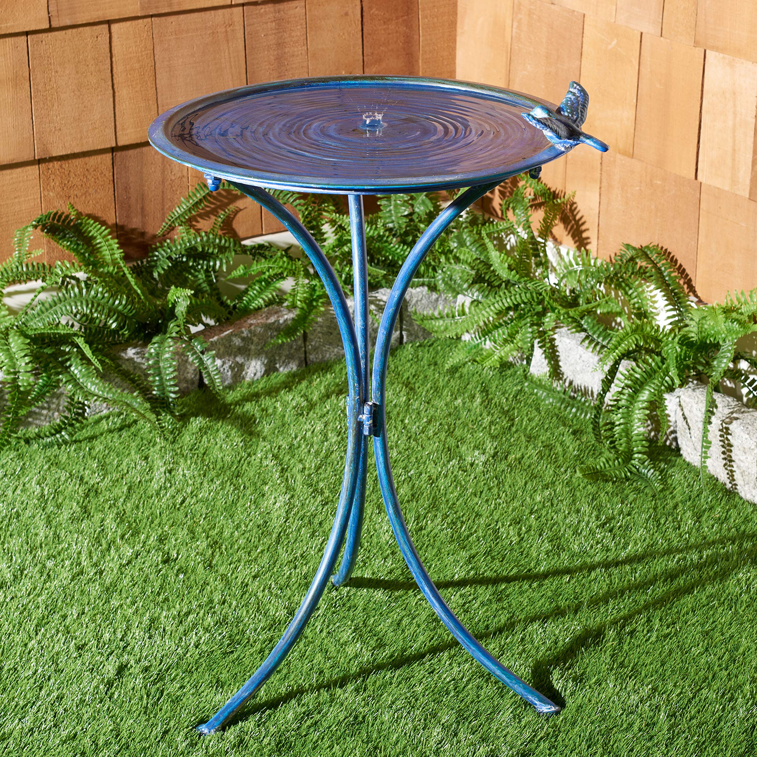 Safavieh Outdoor Collection Kensi Antique Iron Garden Patio Backyard Charming Bird Bath PAT5025C, Mossy Blue