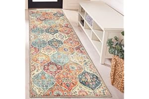EARTHALL Moroccan Trellis 2x6 Washable Runner Rug Orange Bathroom Runner Rug Non Slip Kitchen Hallway Runner Floral Print Vintage Boho Carpet Runner for Living Room/Entryway/Kitchen/Laundry Room