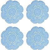 Phantomon 8 Inch Doilies Crochet Round Lace Doily Handmade Placemats 100% Cotton Crocheted Coasters, Pack of 4 (Blue)