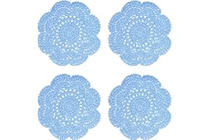 Phantomon 8 Inch Doilies Crochet Round Lace Doily Handmade Placemats 100% Cotton Crocheted Coasters, Pack of 4 (Blue)