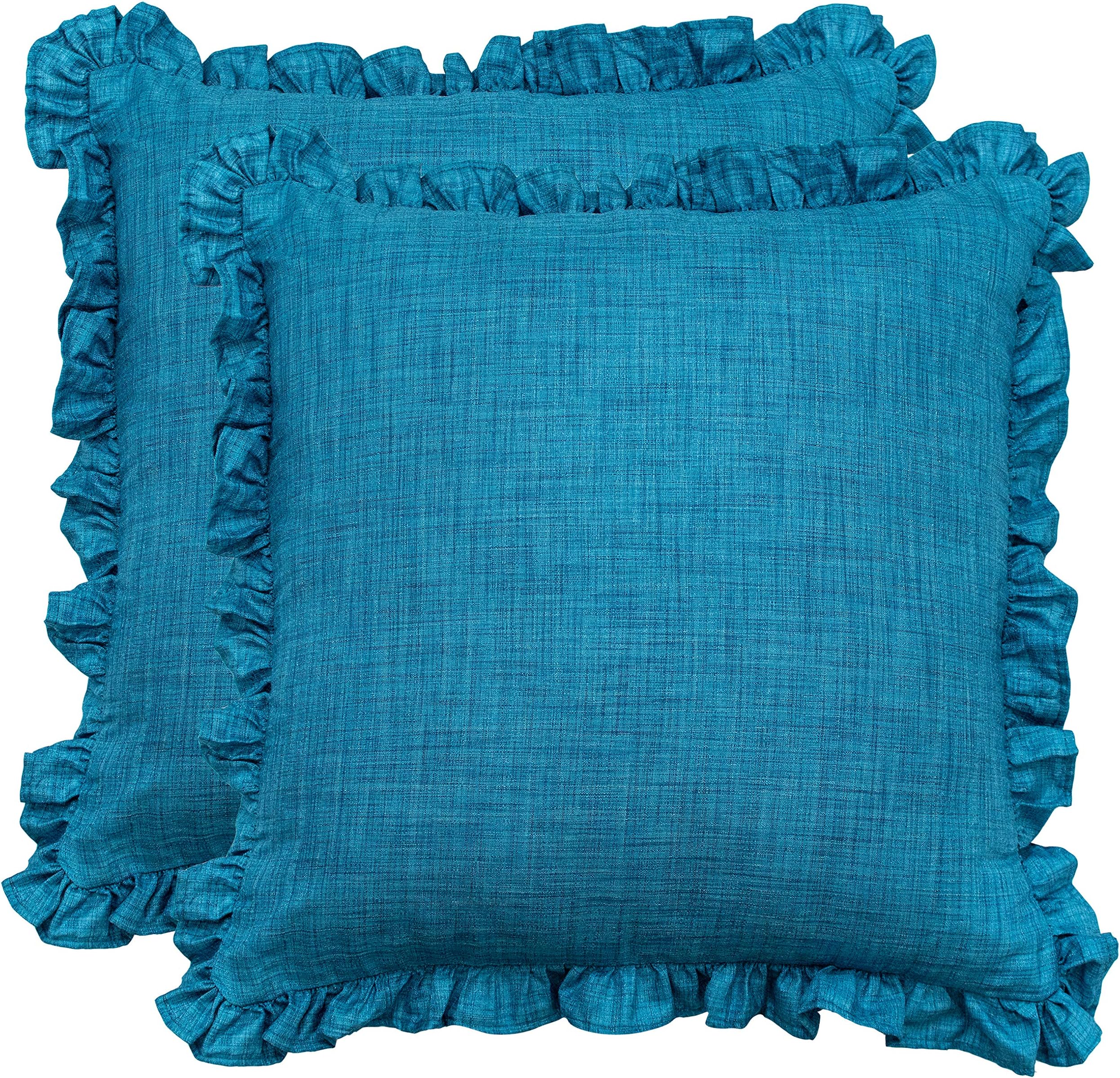 Turquoise Frills Throw Pillow Cover - (18x18 inch) | Decorative, Washable Cushion Covers for Couch, Sofa, Bedroom, Living Room - Pack of 2