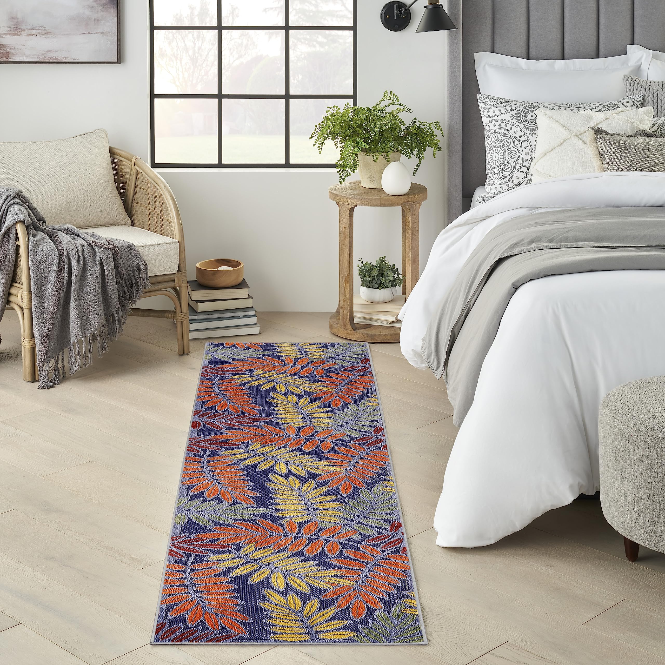 Nourison Home Aloha Navy Multicolor 2' x 6' Area Rug - Easy Clean, Non Shedding, Bed Room, Living Room, Dining Room, Kitchen (6' Runner) Image