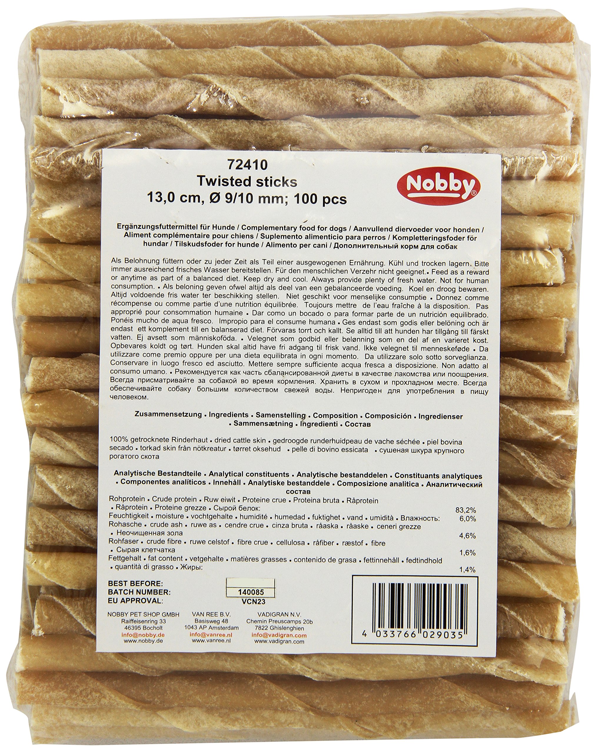 Nobby Twisted Sticks, 13.0 cm/ 9 - 10 mm, 100 Pieces