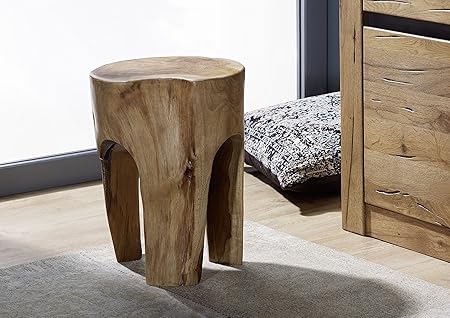 Tabouret Racine De Teck Laque Bois Naturel Design Moderne Et