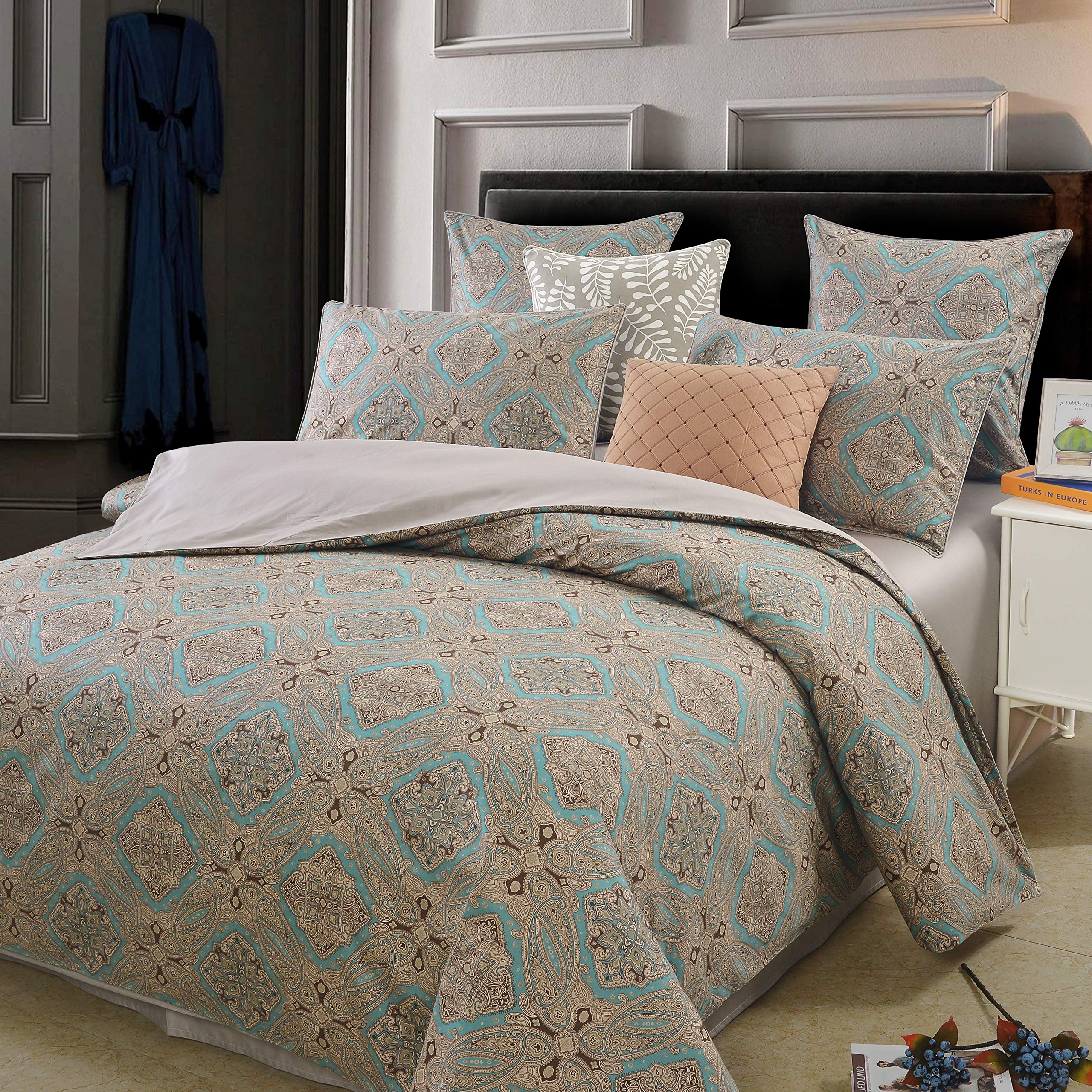 USTIDE Taupe Paisley Duvet Cover Set 3 Pieces 100% Egyptian Cotton Bedding Set Mandala Retro Duvet Cover,Double Size — image 1