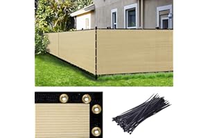 Amgo Custom Made 5' x 6' Beige Fence Privacy Screen Windscreen with Bindings & Grommets, Heavy Duty for Commercial and Residential, 90% Blockage, Cable Zip Ties Included (We Customize)