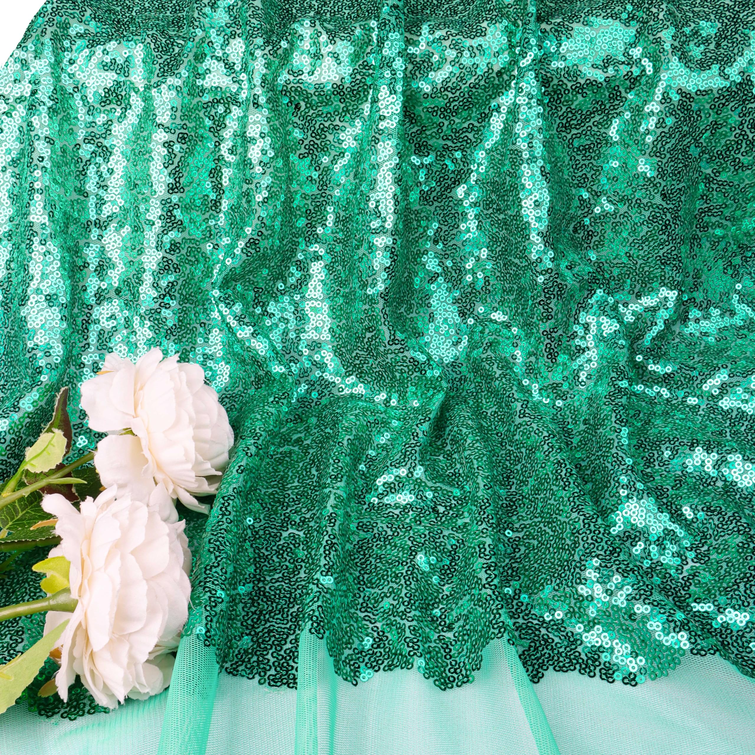ShinyBeauty Sequin-Fabric 1 Yard Length (92cm) Upholstery Green Sequin Materia Sequin by The Yard Glitter for Sewing Quilted Women Dress Fabric Green