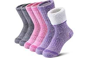 LINEMIN Kids Merino Wool Hiking Socks Boys Girls Winter Warm Thick Thermal Boot Thick Cushion Snowboarding Socks 3 Pairs