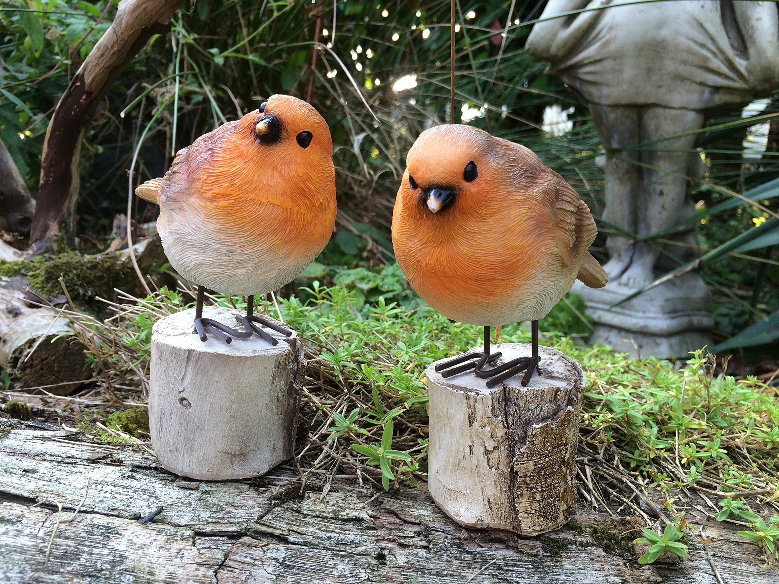 London Ornaments Pair Of Cute Robins On A Log