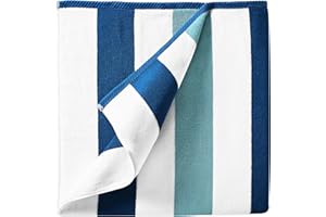 LAGUNA BEACH TEXTILE COMPANY Laguna Beach Textile Co. Striped Cabana Beach Towel - Oversized, Plush 630 GSM Cotton - Marine Blue & Sea Glass Green
