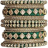 Aheli Matching Floral Kundan Silk Thread Chuda Chura Bangle Set Indian Traditional Bridal Fashion Jewelry Gift for Women