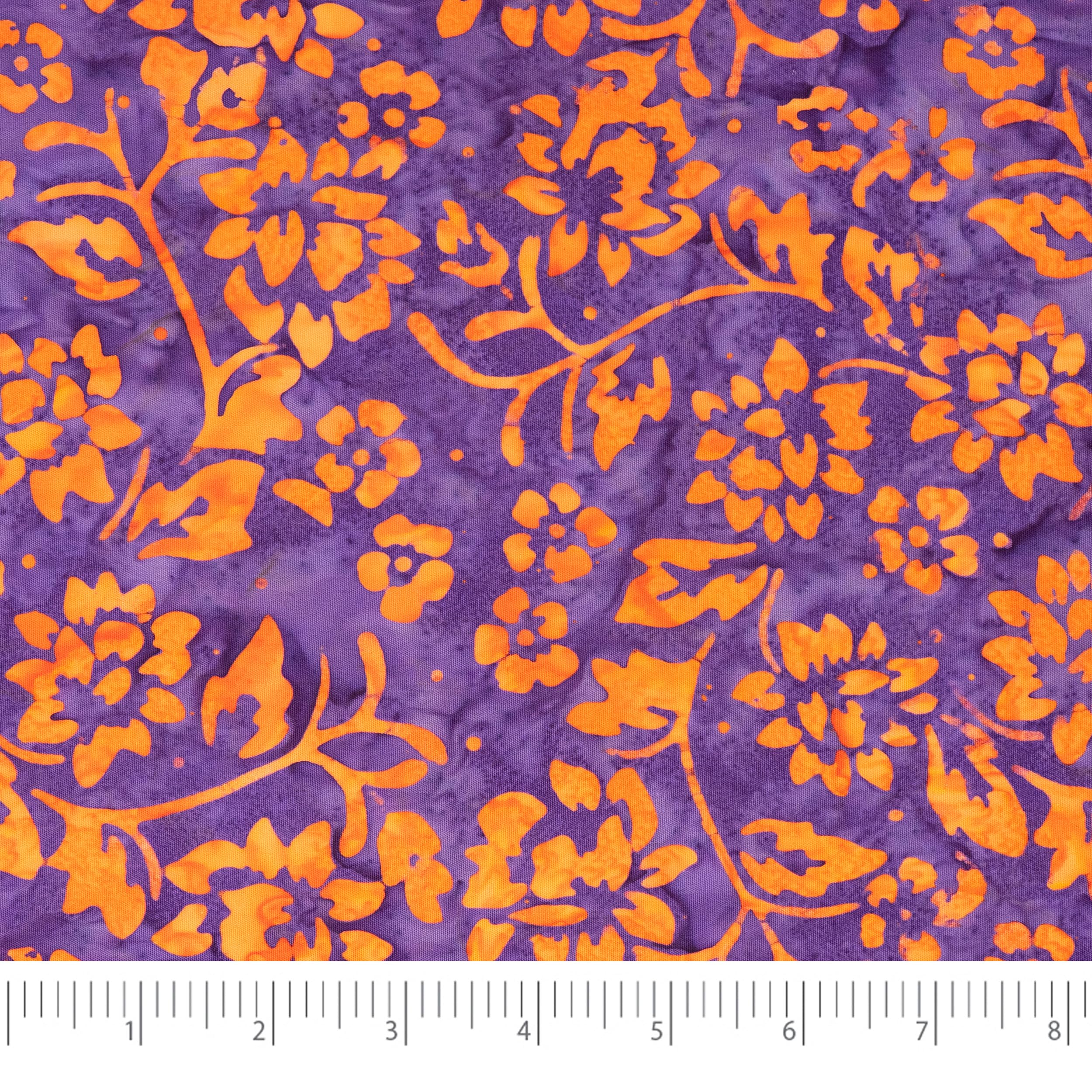 Stitch & Sparkle Indonesian Premium Batik Cotton Orange Flowers on Purple