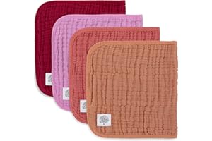 PARKER BABY CO. Parker Baby Muslin Burp Cloths | 100% Cotton Burping Clothes, Newborn Essential | Must-Have Baby Registry, Modern and Trendy Colors | 20"x11" Large Baby Burp Cloths, 4-Pack Rose