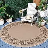 SAFAVIEH Washable Rug Outdoor Courtyard Collection - 7'10" Round, Natural & Brown, Non-Shedding & Easy Cleaning, Ideal for Pa