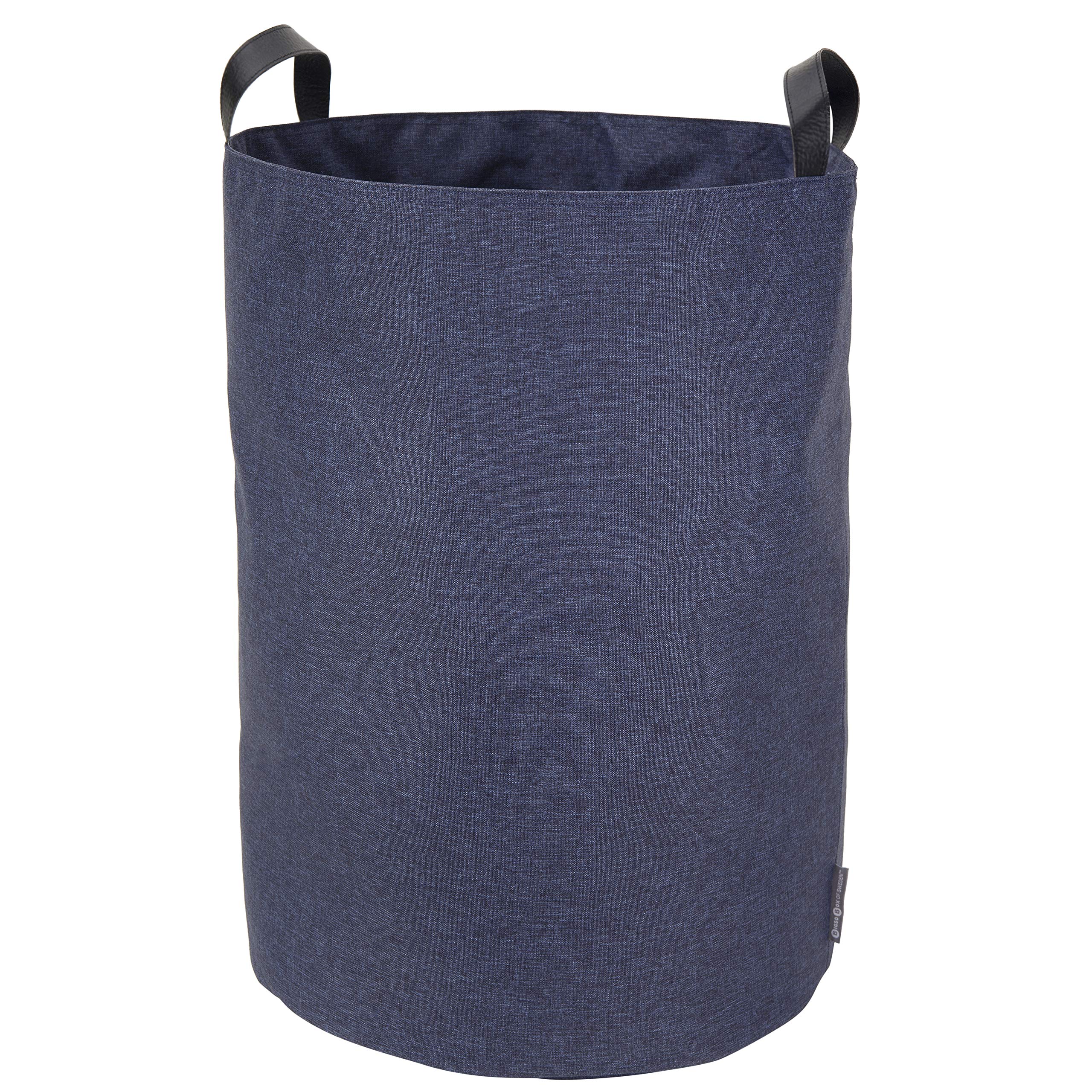 Bigso Box of Sweden Storage Basket for Clothes, Toys etc. - Free-Standing Laundry Basket with 2 Handles - Large Linen-Look Polyester and Cardboard Storage Bin - Blue