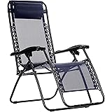 Amazon Basics Outdoor Textilene Adjustable Zero Gravity Folding Reclining Lounge Chair with Pillow, Navy Blue