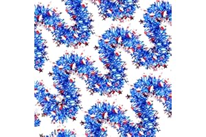 OCTERIC 50FT Patriotic Tinsel Garland Hanging Streamers Decorations 4th of July Independence Day for Tree Stairs Mantle Hanging Oranment Outdoor Indoor Party Supplies (Star)