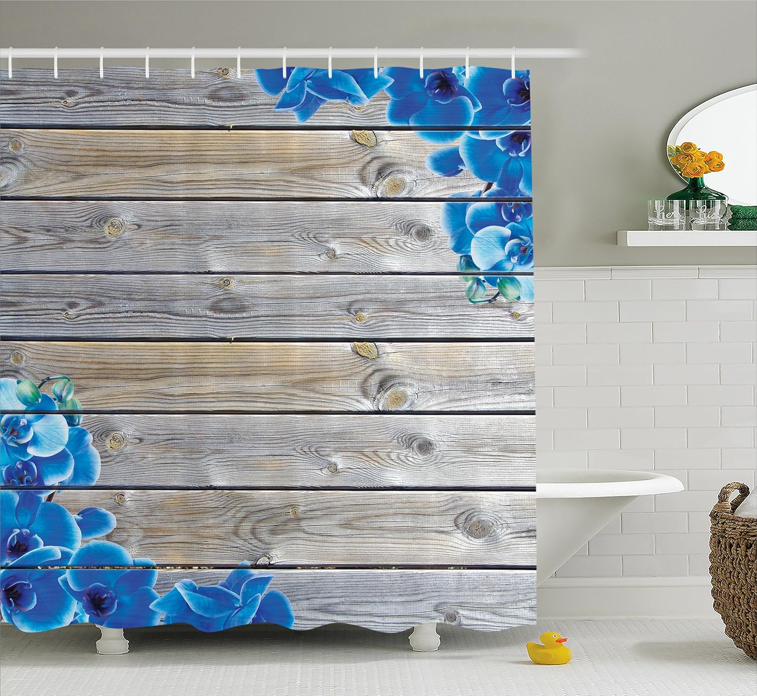 Ambesonne Vintage Decor Shower Curtain Set Rustic Barn Wood With