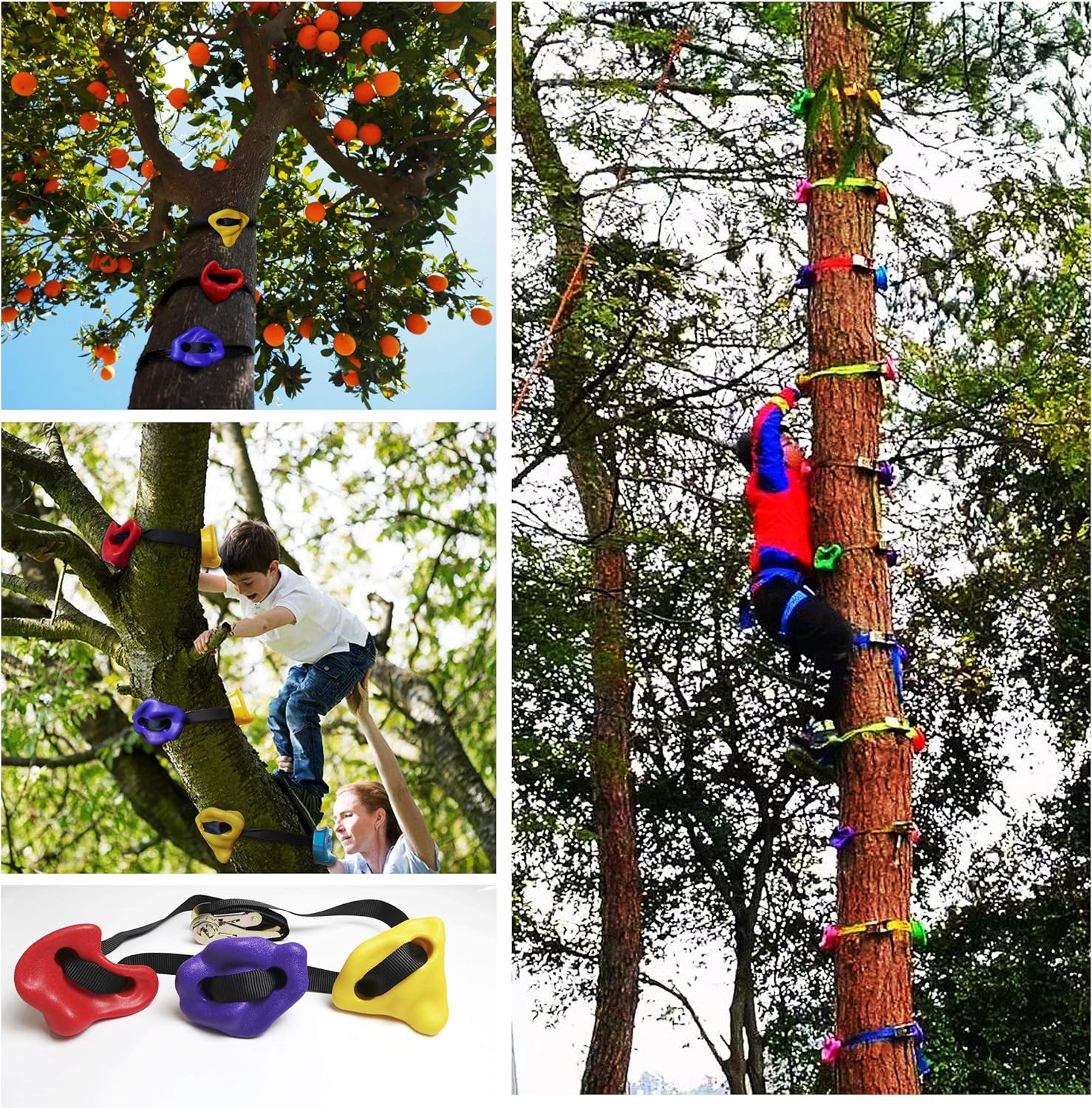 SSBRIGHT Tree Climbers, Set of 15 Climbing Holds/Steps for Kids' Outdoor Active Play with 6 Ratchet Straps: Toys & Games