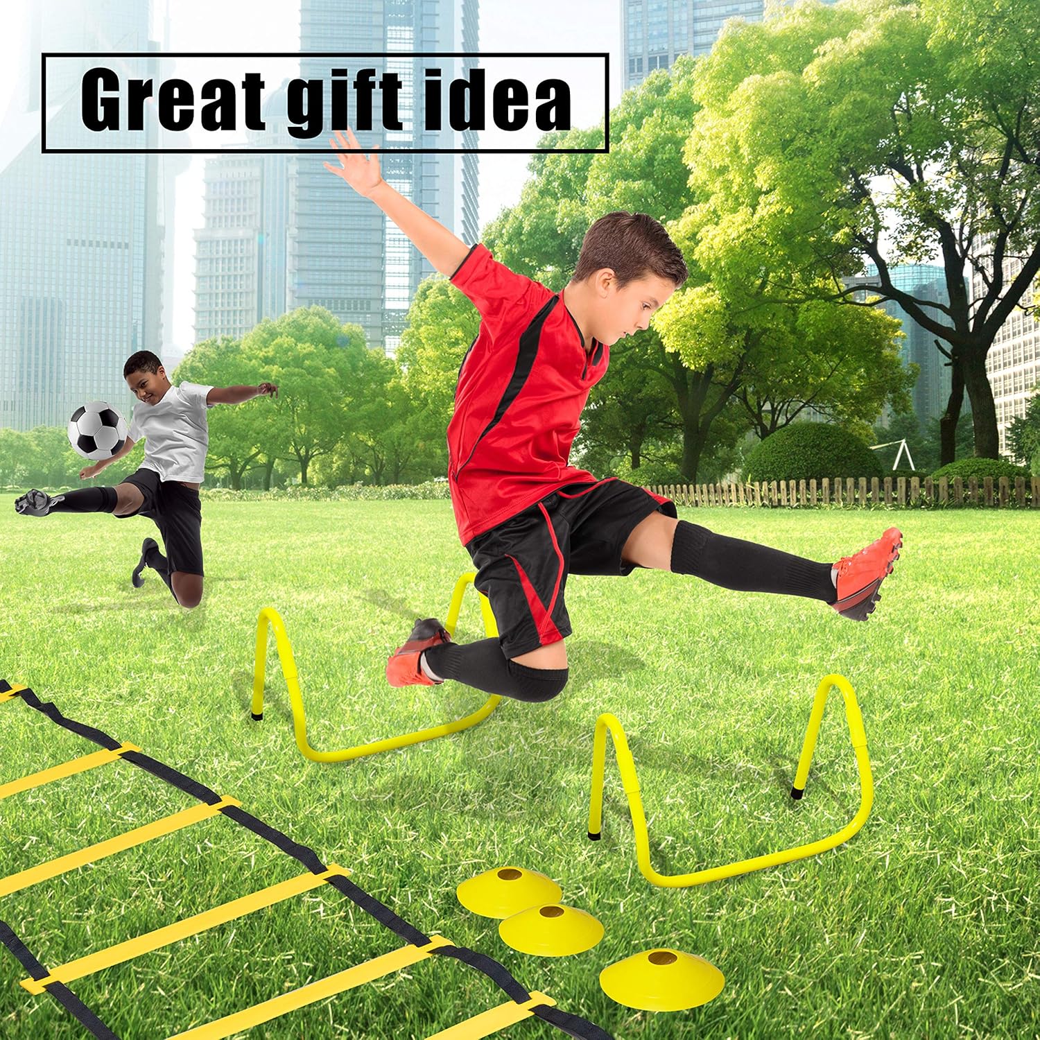 Upper Midland Products Agility Hurdles Ladder Set with 2 Running Parachutes Lacrosse Soccer Football Quarterback Speed Training Equipment : Sports & Outdoors