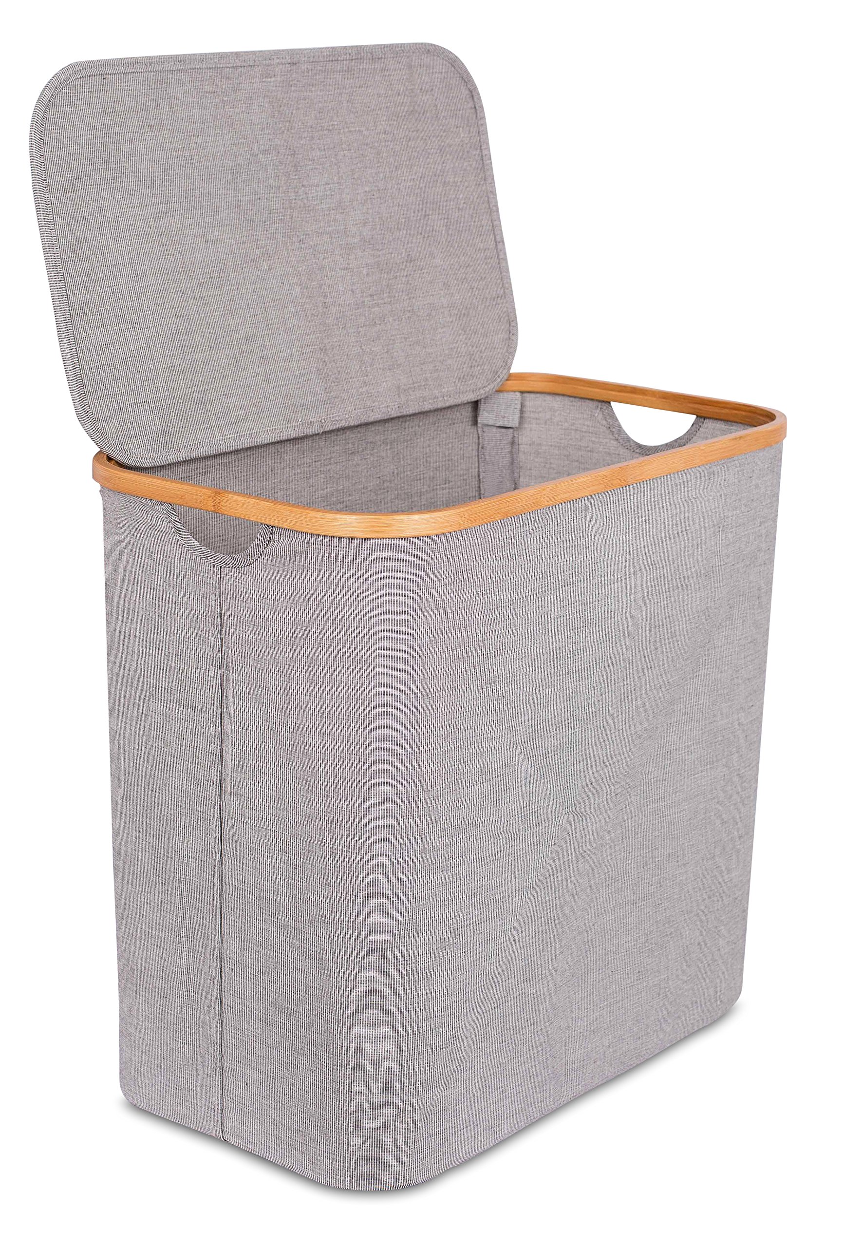 BIRDROCK HOME Bamboo & Canvas Hamper Single Laundry Basket with Lid