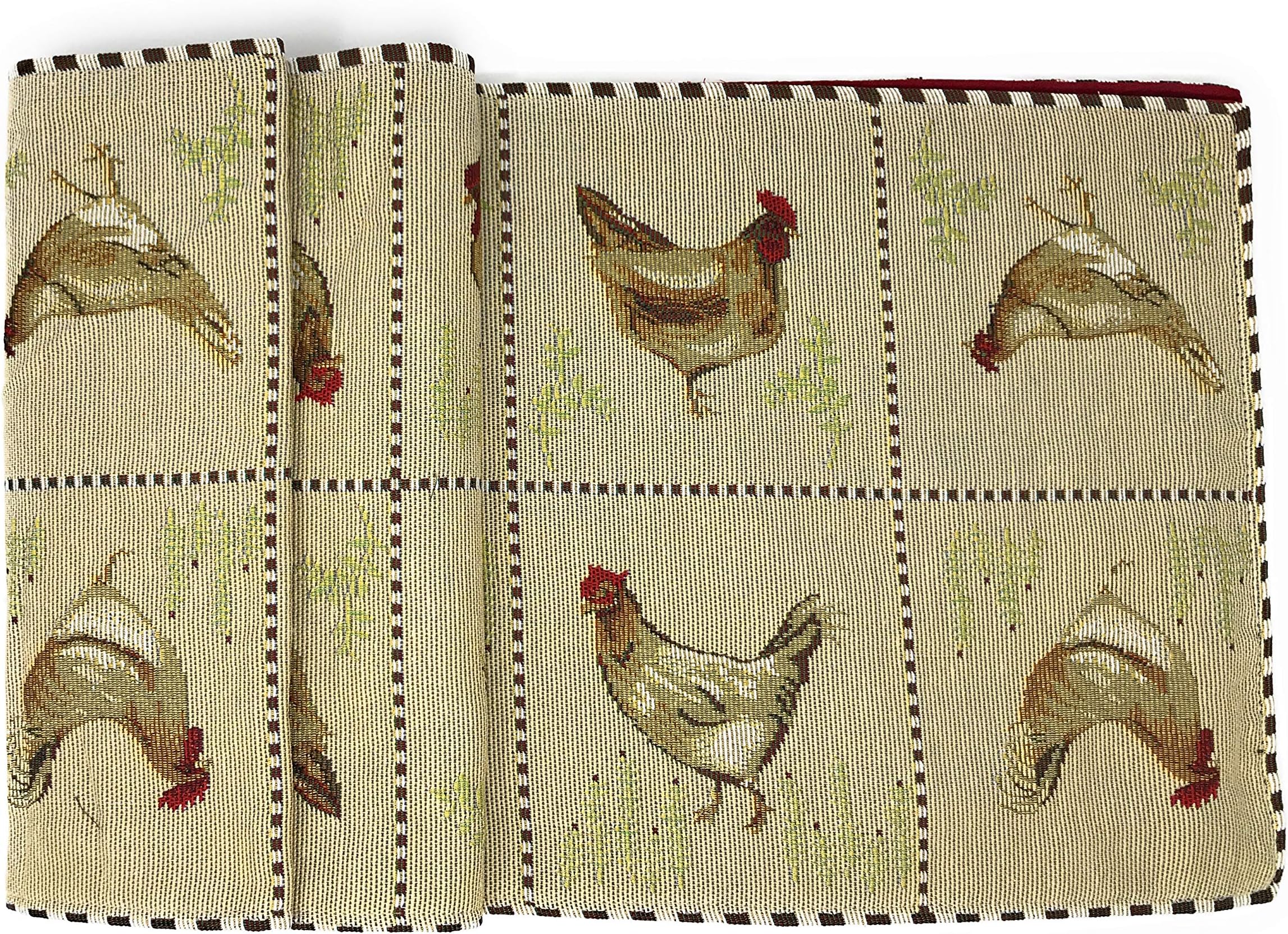 Tache Farmhouse Rooster Table Runner 90 inches Long Country Hens Chickens Antique Vintage Traditional Home Decorative Woven Tapestry Long Kitchen Dining Table Runners, 13x90