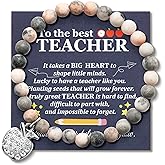 WATINC Teacher Appreciation Bracelet Gifts for Teacher Women with Wish Card, Thank You Teacher Natural Stone Bracelet, Thanksgiving Teachers Day Elastic Bracelet Jewel