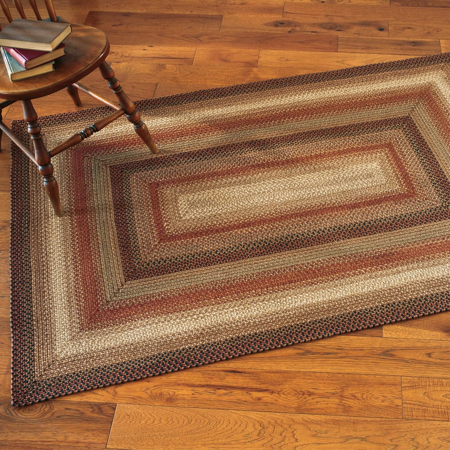 Gingerbread Premium Jute Braided Area Rug by Homespice, 20 x 30 Rectangular Brown, Deep Red, Reversible, Natural Jute Yarn Rustic, Country, Primitive, Farmhouse Style - 30 Day Risk Free Purchase