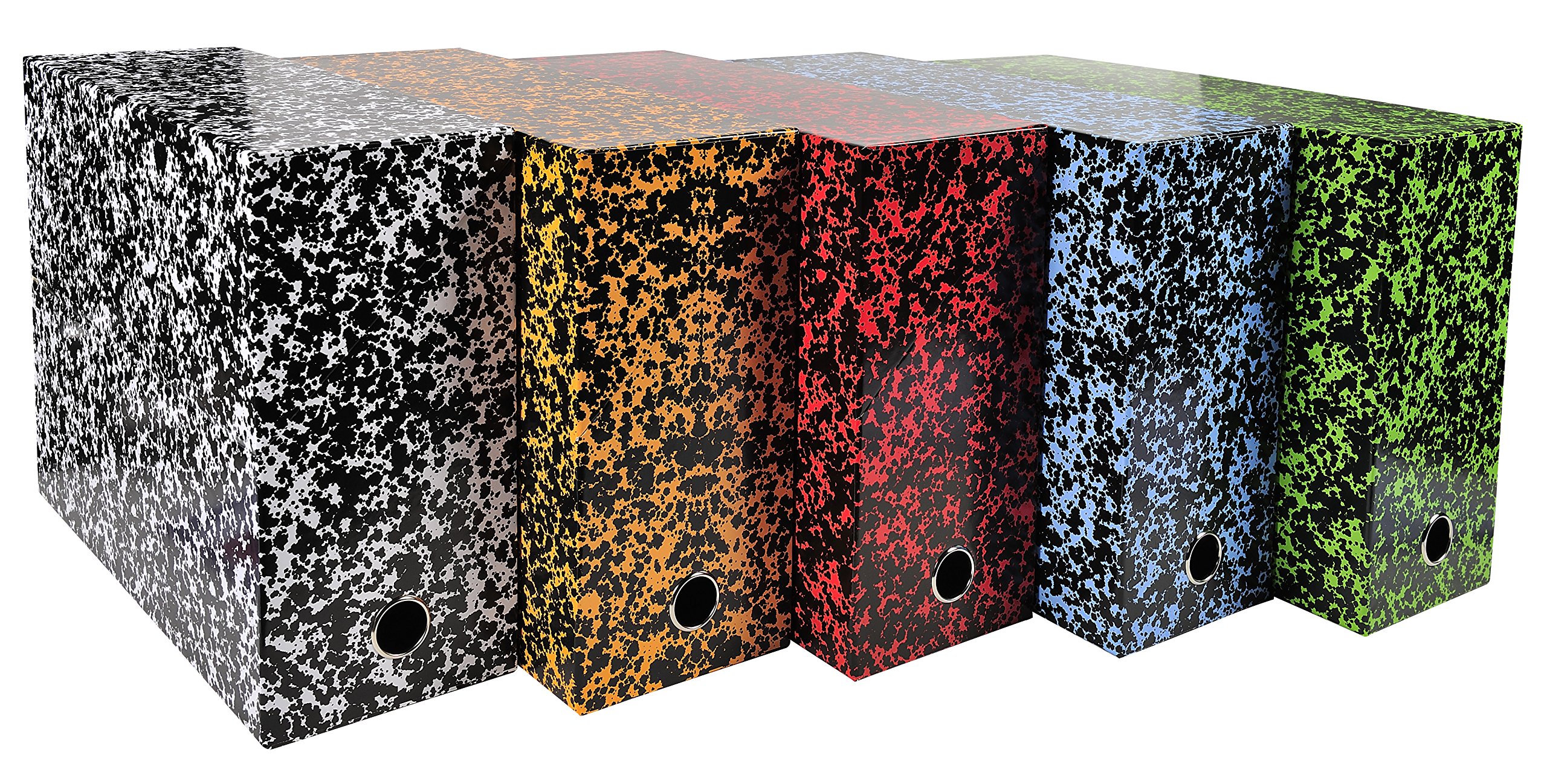 Exacompta - Ref 89820E - Annonay File Transfer Box - 250 x 330mm in Size, Suitable for Storing A4 Documents, Metal Reinforced 120mm Spine, Marbled Effect - Assorted Colours (Pack of 5)