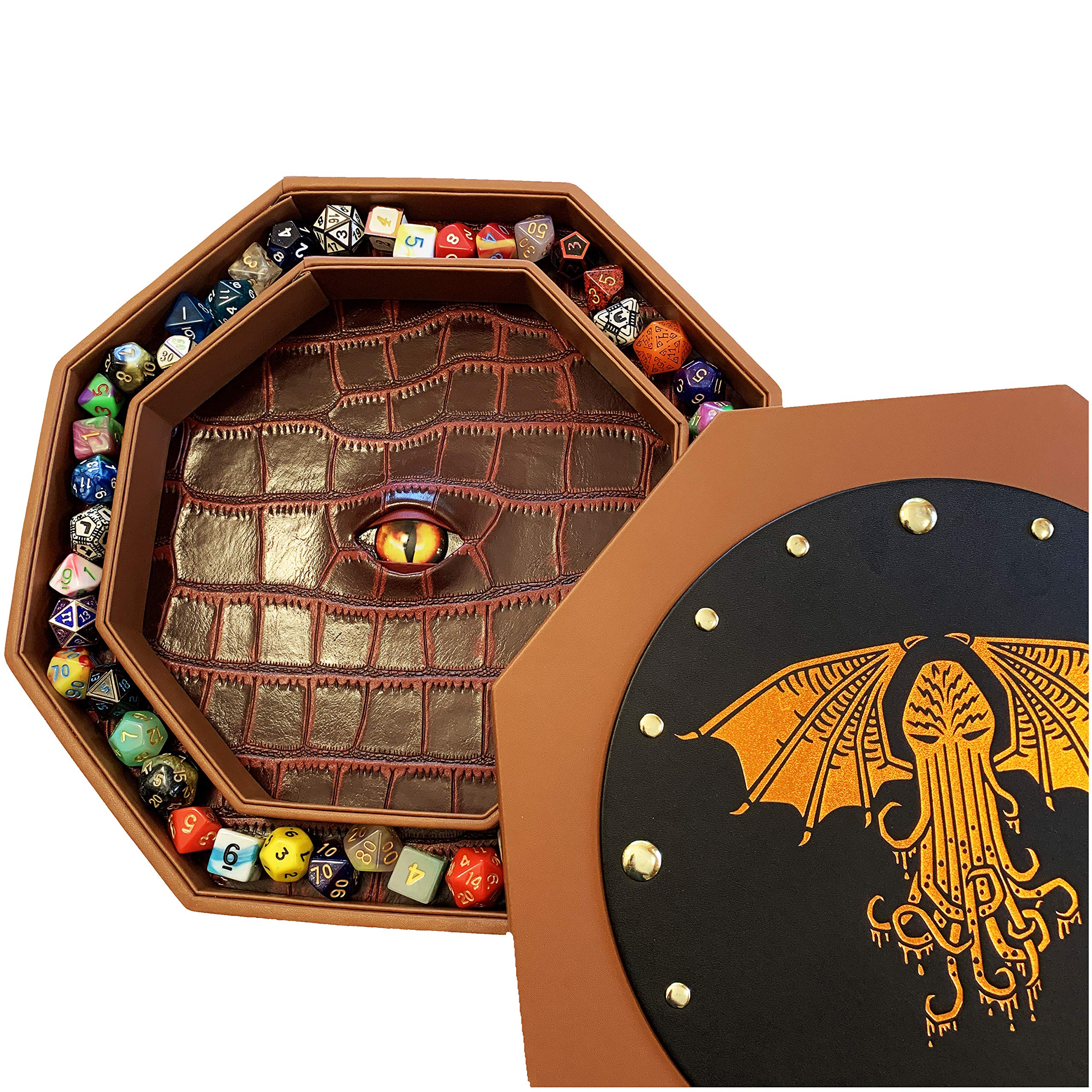 Fantasydice CTHULHU EYE Extra Large 29CM Dice Storage And Rolling Tray Octagon with Lid and Dice Staging Area- Holds 7 Sets(7 Dice Set/Standard) for All Tabletop RPGs
