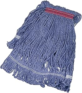 AmazonBasics Loop-End Synthetic Commercial String Mop Head, 1.25 Inch Headband, Medium, Blue, 6-Pack