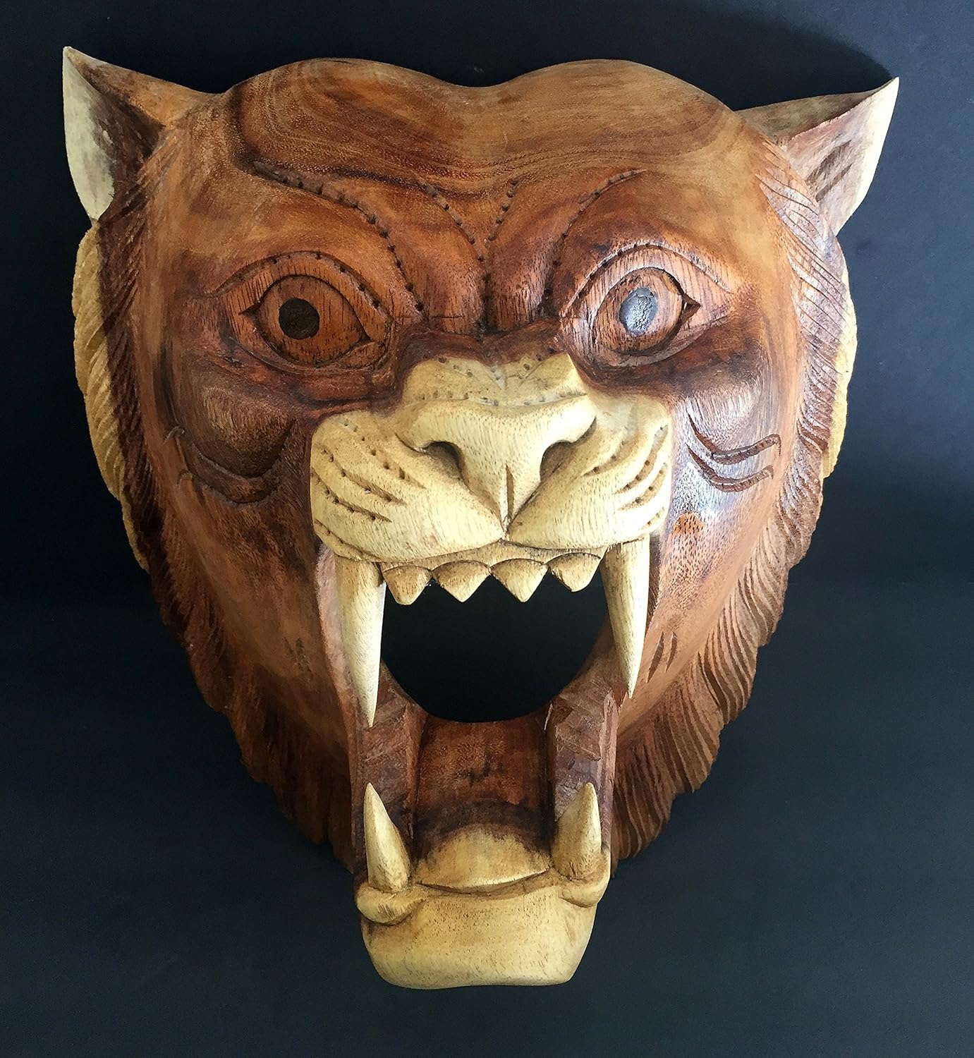 OMA Wood Carved African Lion Mask Head Wall Mount Sculpture