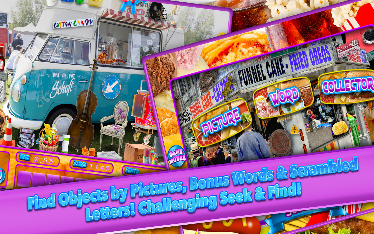 Hidden Object Food Truck and Junk Foods - Candy, Chocolate, Cupcake Dessert Objects Photo Pic Game