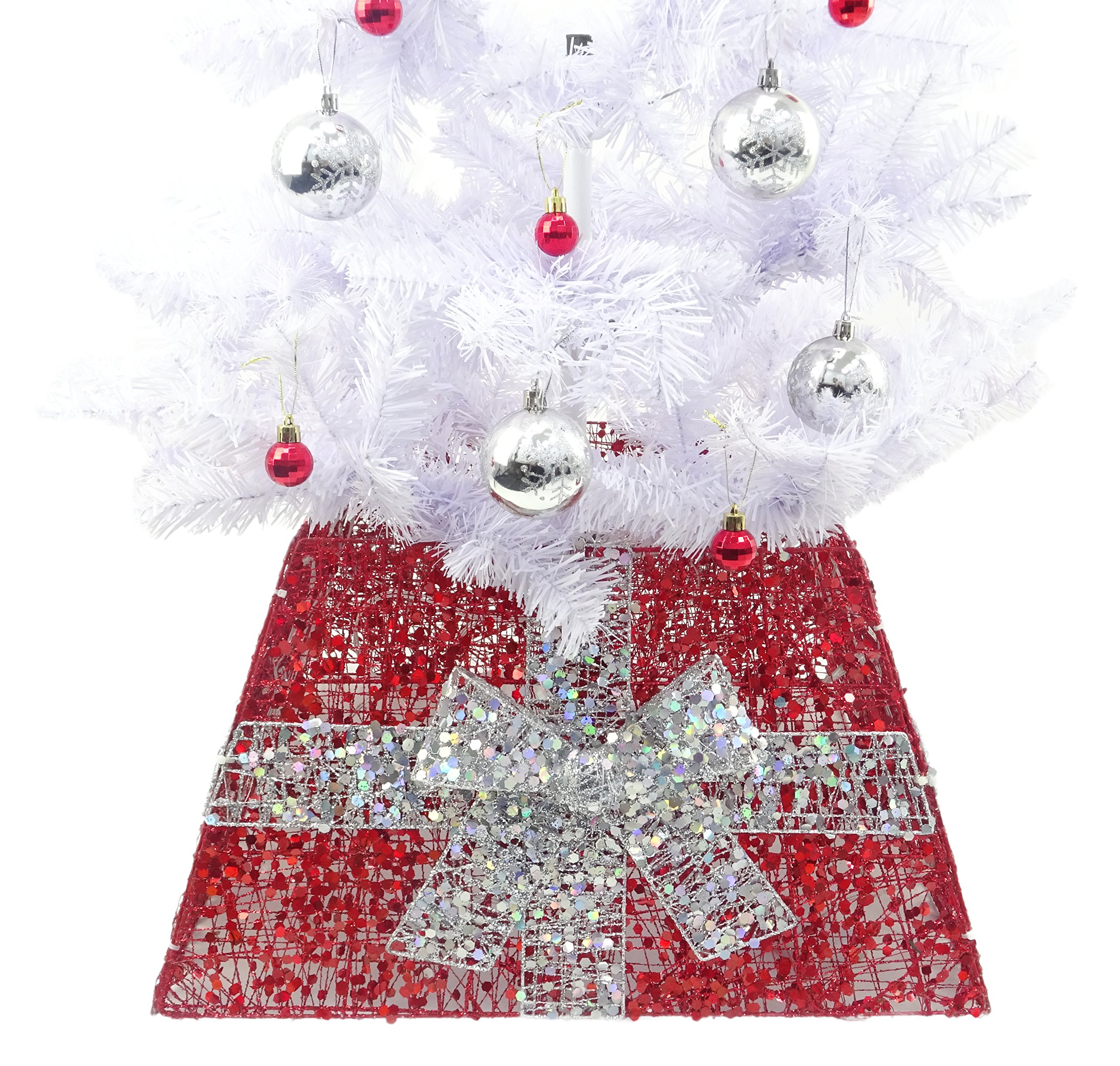 Christmas Concepts® Christmas Tree Base Skirt With Ribbon Christmas Tree Decorations (Red/Silver)