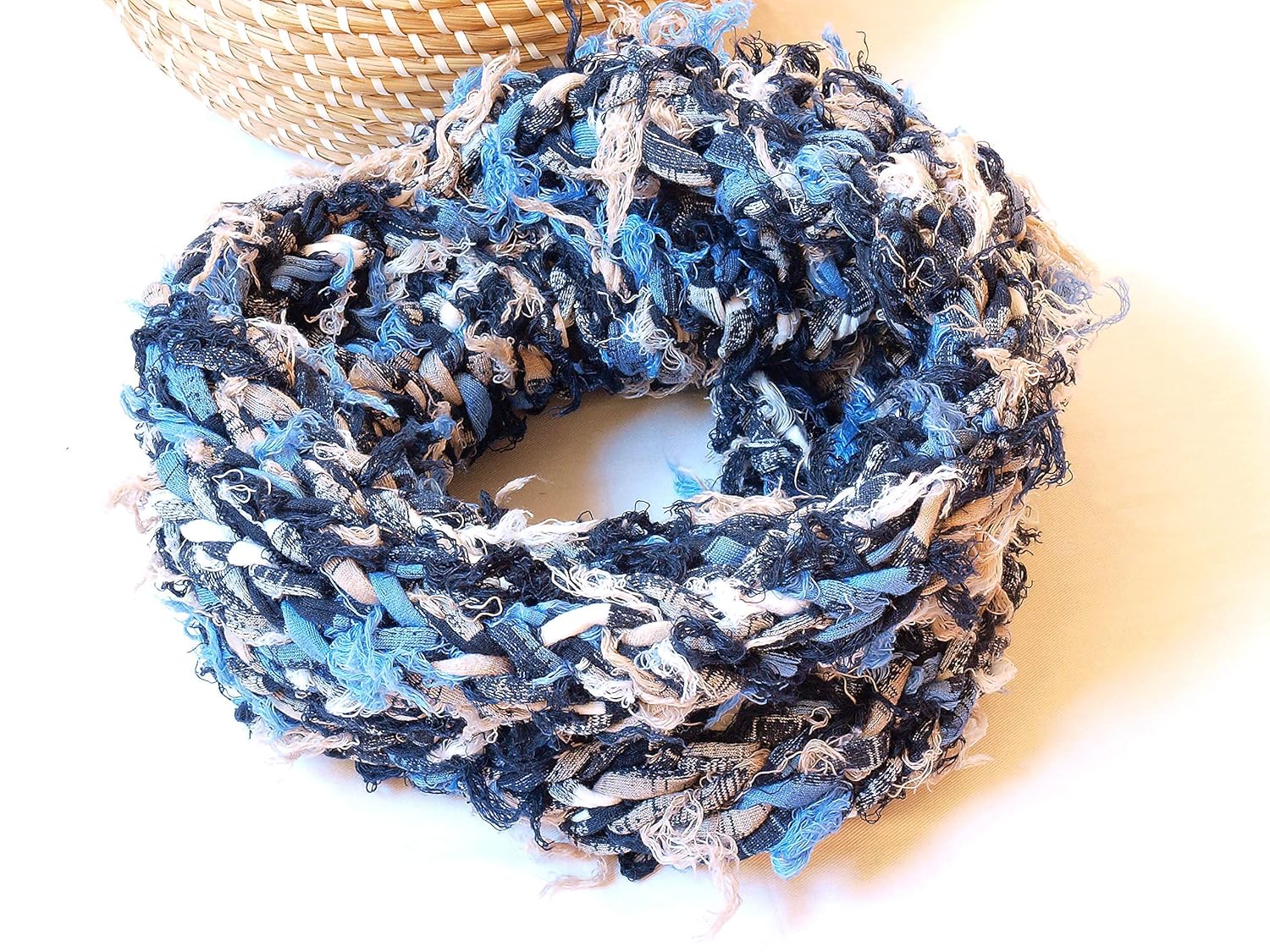 Bufanda tubular unisex de tela 100% algodón reciclada hecha a mano: Amazon.es: Handmade