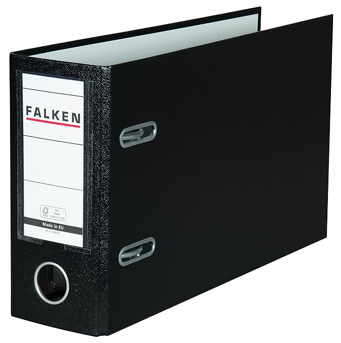 Falken PP-Color Kunststoff-Ordner Sonderformat 8 cm breit DIN A5 quer mit Wechselfenster schwarz Kontoauszug Ringordner Akten