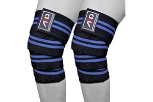 ARD CHAMPS ARD Power Lifter Weight Lifting Knee Wraps Supports Gym Training Fist Straps Black with Blue Stripes