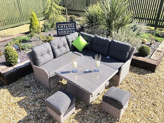 Chelsea Home And Leisure Ltd Rattan Garden Furniture Corner Sofa Dining Set With Adjustable Table Amazon Co Uk Garden Outdoors
