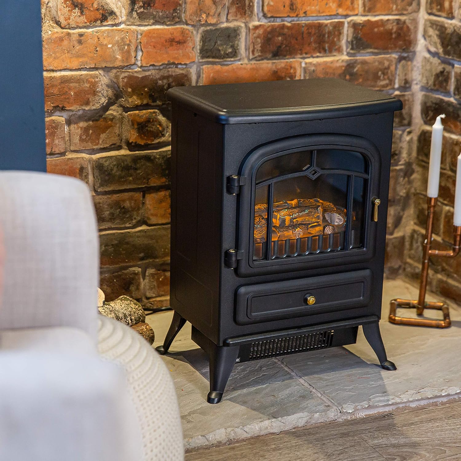 Russell Hobbs RHEFSTV1002B 1.85KW Freestanding Black Electric Stove Fire Heater With 2 Heat Settings, Adjustable Thermostat - Image 3