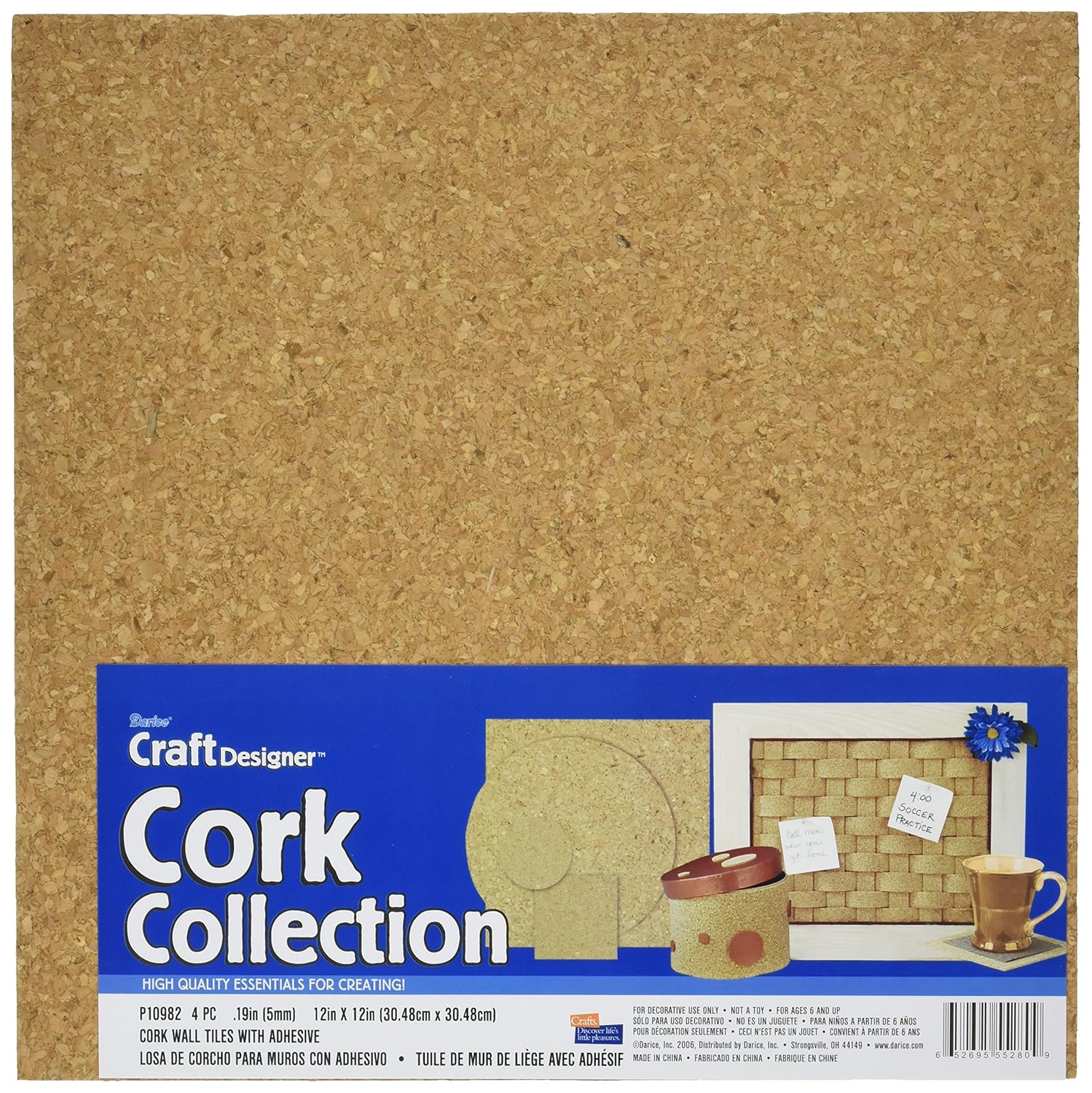Darice Cork Collection Adhesive Wall Tile, 12Inch by 12Inch by 5mm, 4/Pkg Amazon.ca Home