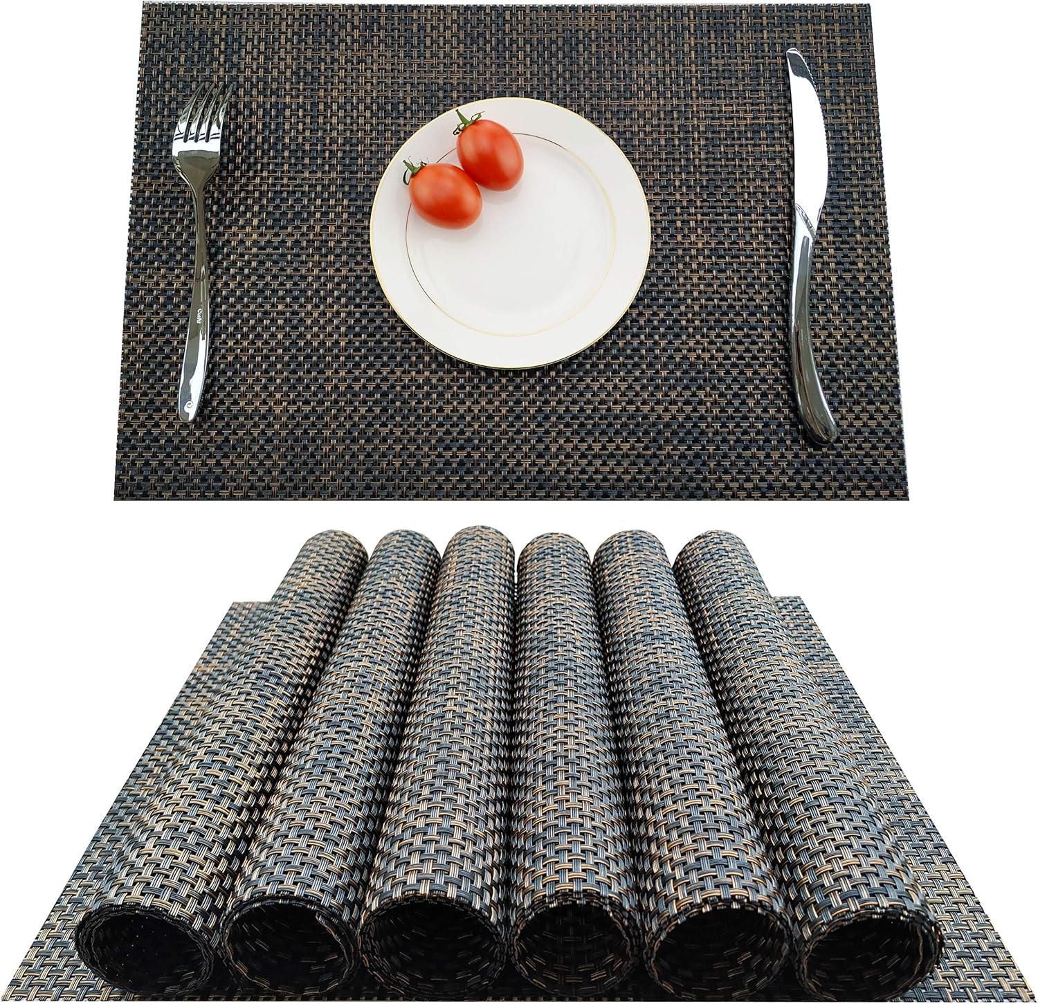 KOKAKO Placemats Heat-Resistant Washable Dining Table Place Mats PVC Kitchen Table Mats by,Set of 6(Dark Gray): Home & Kitchen